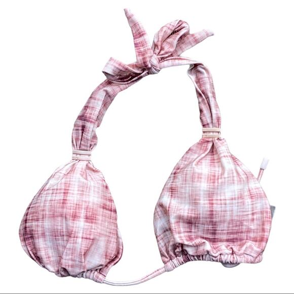 Vix Bia Tube Bikini Top Pink Plaid Print Halter Tie Adjustable Size Small - Picture 11 of 11